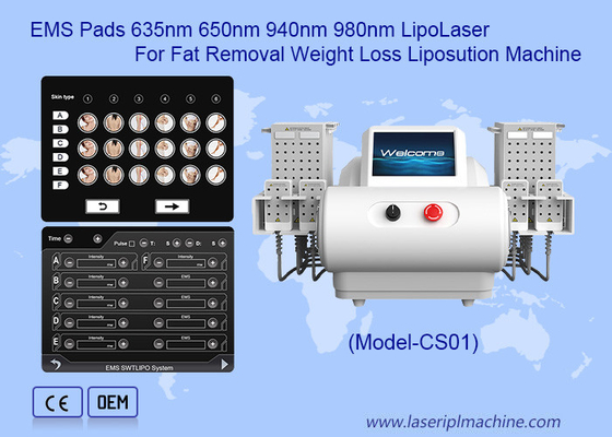 ইএমএস প্যাডস 635nm 650nm 940nm 980nm লিপোলেজার লিপোসাকশন মেশিন ফর ফ্যাট অপসারণ ওজন হ্রাস